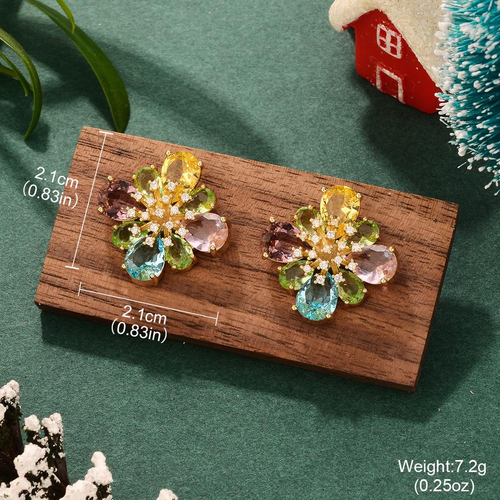 European and American color sweet star earrings Christmas inlaid zirconium flower design earrings fashion silver needle earrings