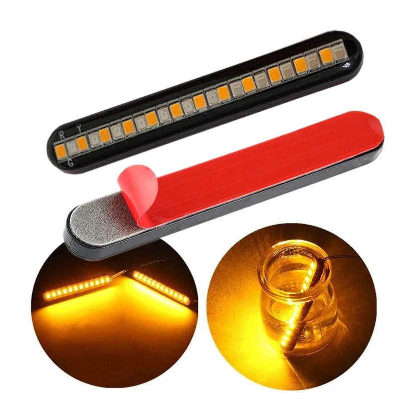 Motorcycle Turn Signal Light Bar LED Brake Stop Red Amber Color Integrated 24LEDs Motorbike License Plate Light 12V Tail Lamp