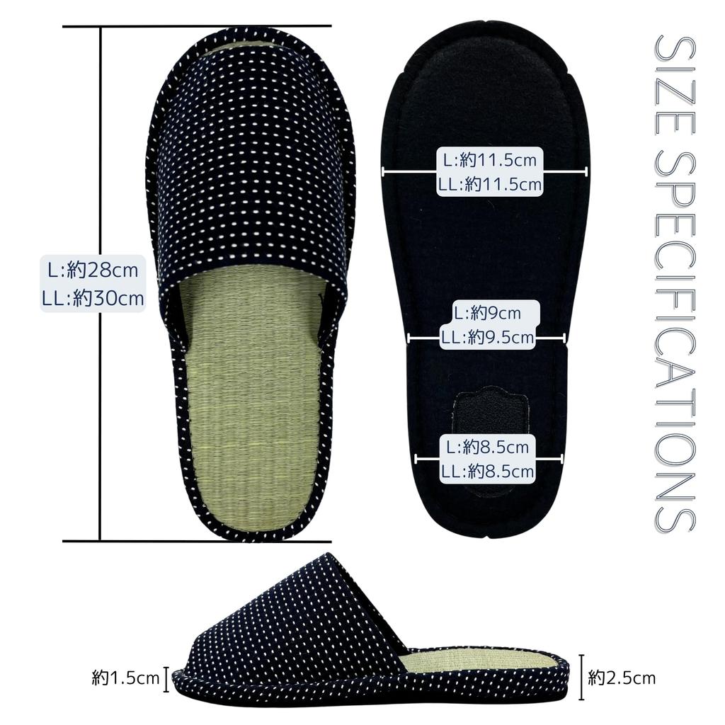 Edoten Indoor Slippers, Made in Japan with Igusa Rush Fabric, Kurume Sashiko Pattern, Front Opening, White Sashiko, Size L (26cm-27cm)