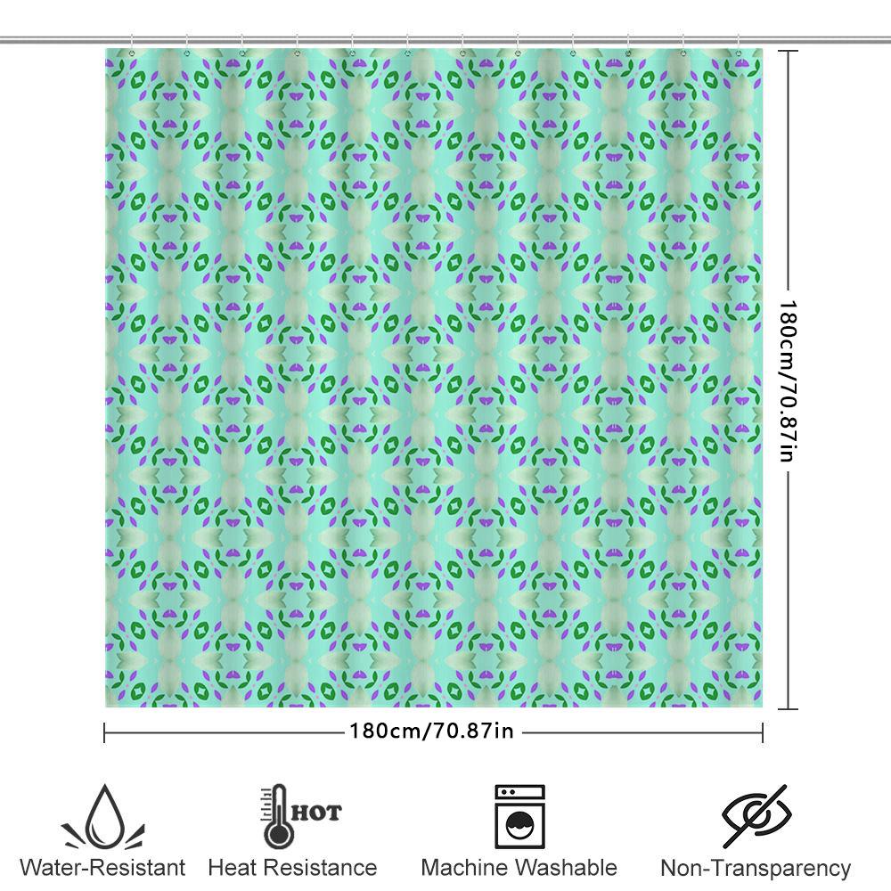 Kaleidoscopic Floral Shower Curtain Mint Green Purple Decor For Bathroom Waterproof Fabric Easy Installation For Home Bathing Es