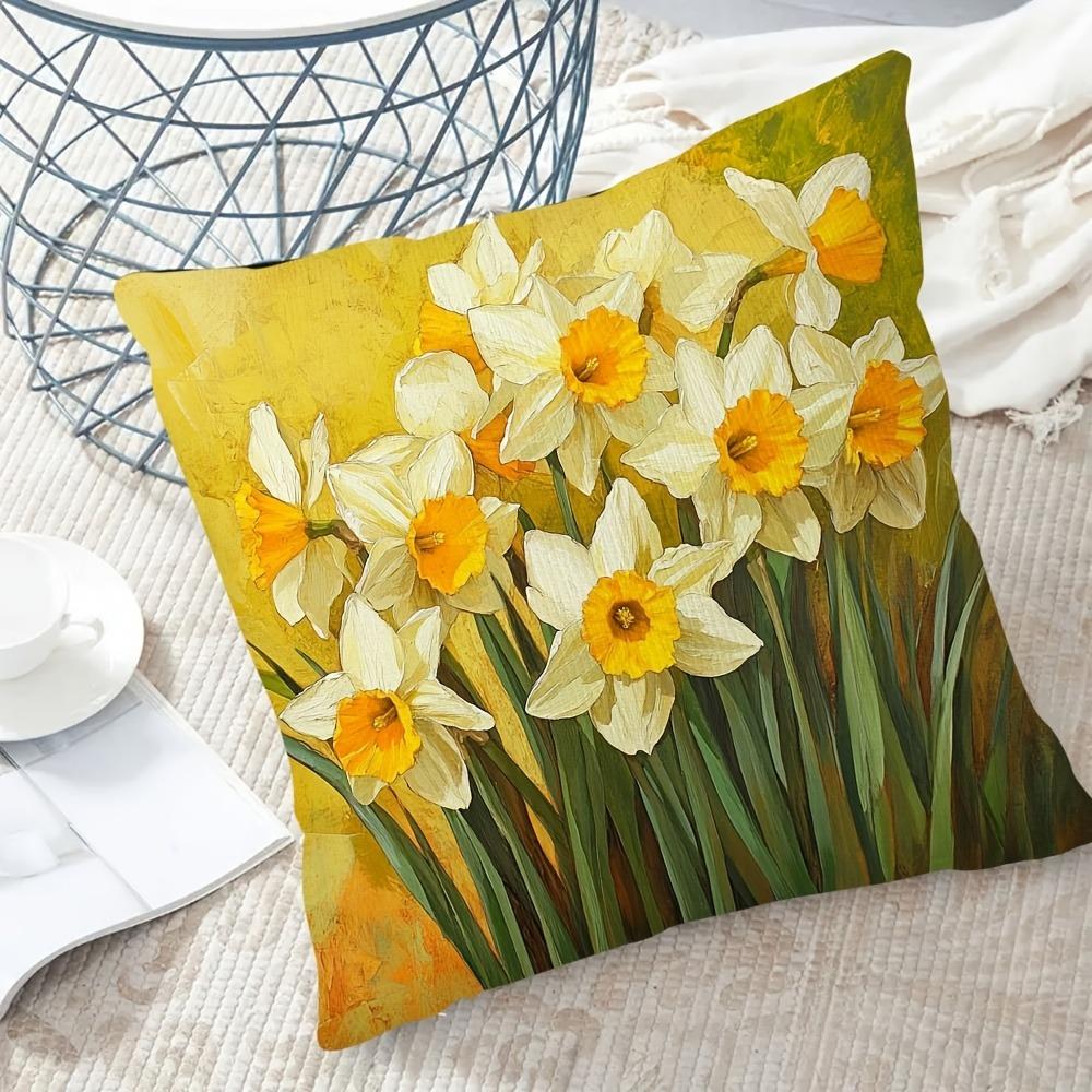 1pc Vintage Style Daffodil Print Pillow Cover
