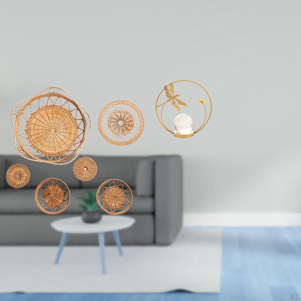 Rattan Woven Wall Art And Crystal Ball Sculpture Metal Figurine for Hallway Bedroom Living Room