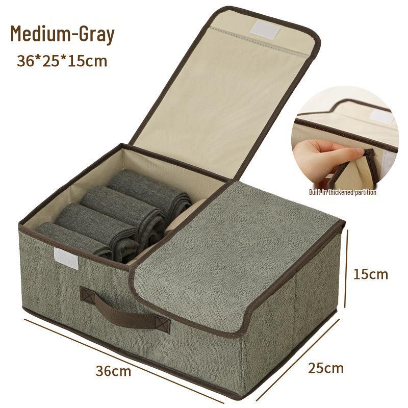 

Double-Lid Underwear & Socks Storage Box with Divided Compartments