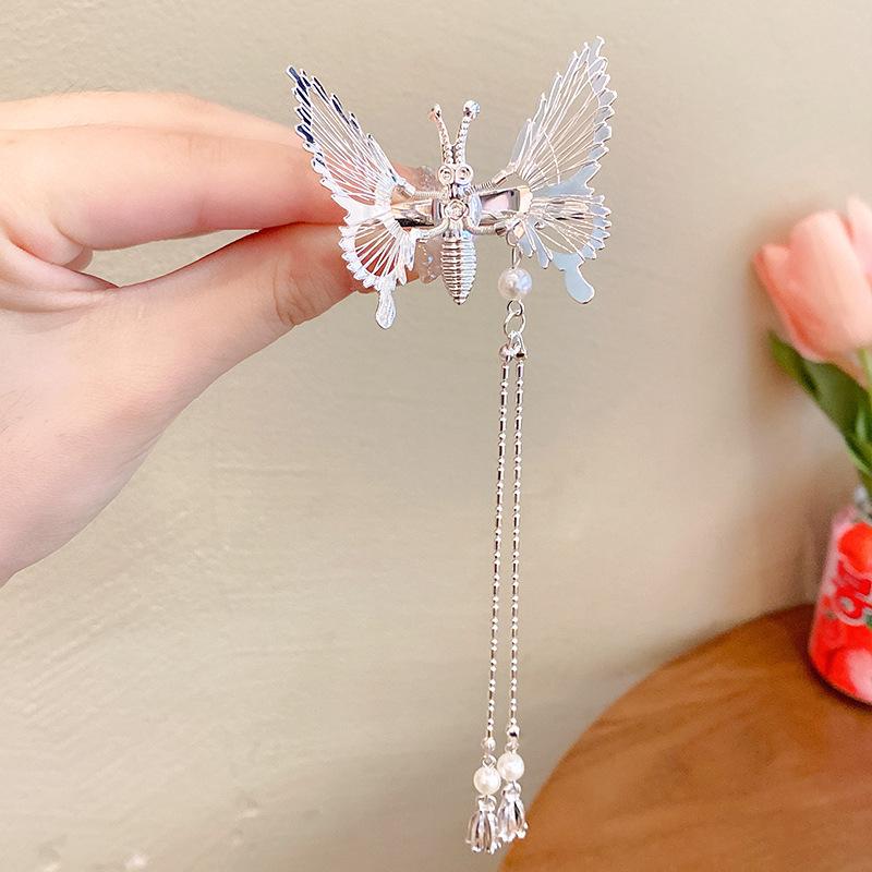 Moving Butterfly Hairpin Hanfu Fringe Hairpin Ancient Style Headdress Internet Celebrity Girl Side Clip Top Clip Bangs Clip