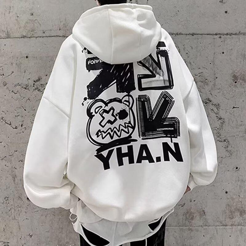 2024 Herren Hong Kong Stil Lockeres Kapuzensweatshirt - Trendiger Buchstabenprint, Vielseitige Frühjahrs-/Herbstjacke