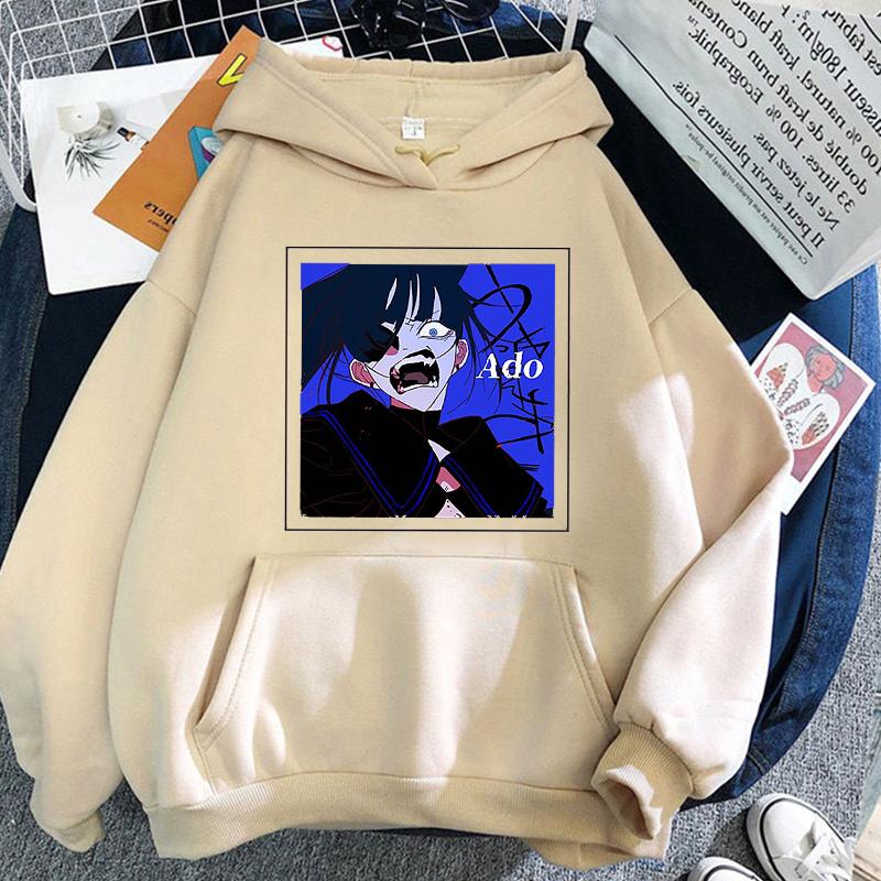

Толстовка Ado с мультяшным принтом, женская толстовка с круглым вырезом, флисовая толстовка, повседневная кавайная одежда, модная флисовая женская уличная одежда с карманами