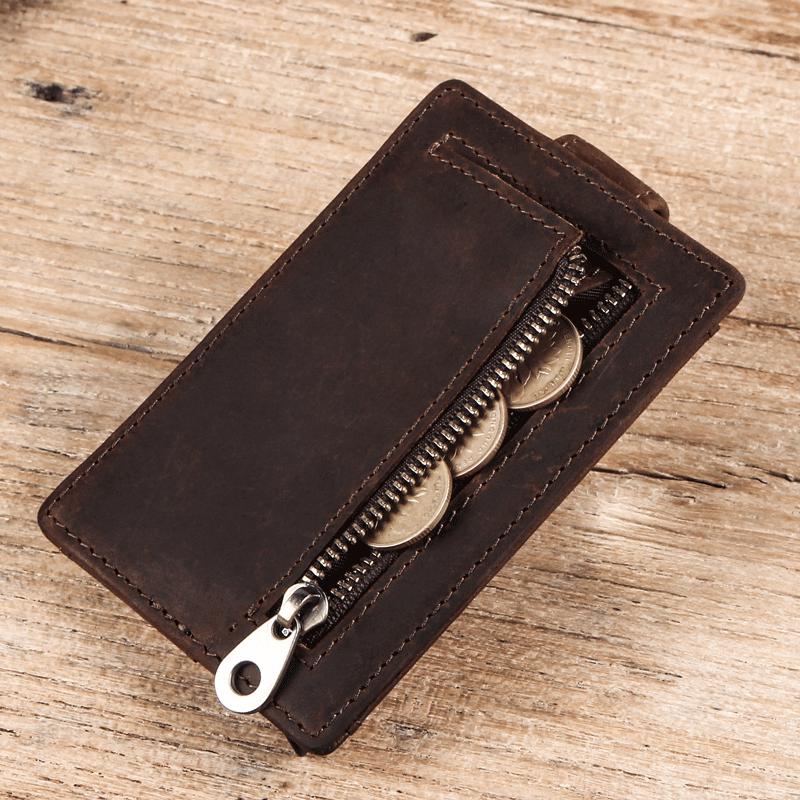 Black Angel FRID Vintage Crazy Horse Leather Automatic Card Holder with Buckle - Genuine Leather Wallet.