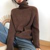 Women's Slim-Fit Ribbed High Neck Sweater - Solid Color Knit Top for Autumn/Winter