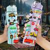 1PC Mini Toy Vehicle Group Cartoon Print 750ml Color Plastic Sports Water Bottle Leakproof Flip Straw Lid Suitable for Sports Office Home Use