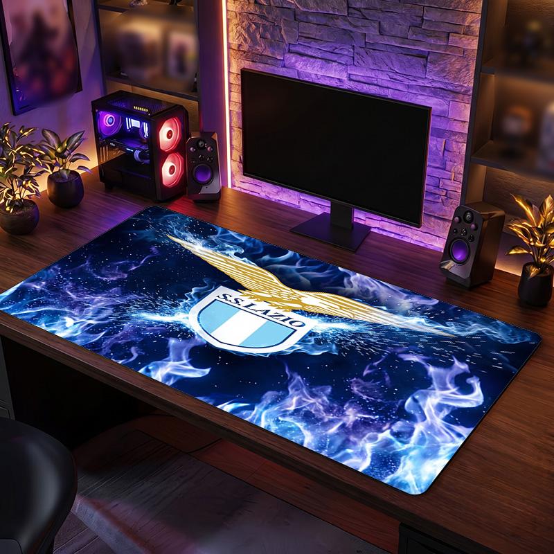 Lazio FC Theme Pattern Mouse Pad, Soccer Logo Design XXL Gaming Desk Mat Non-Slip Computer Mouse Pad