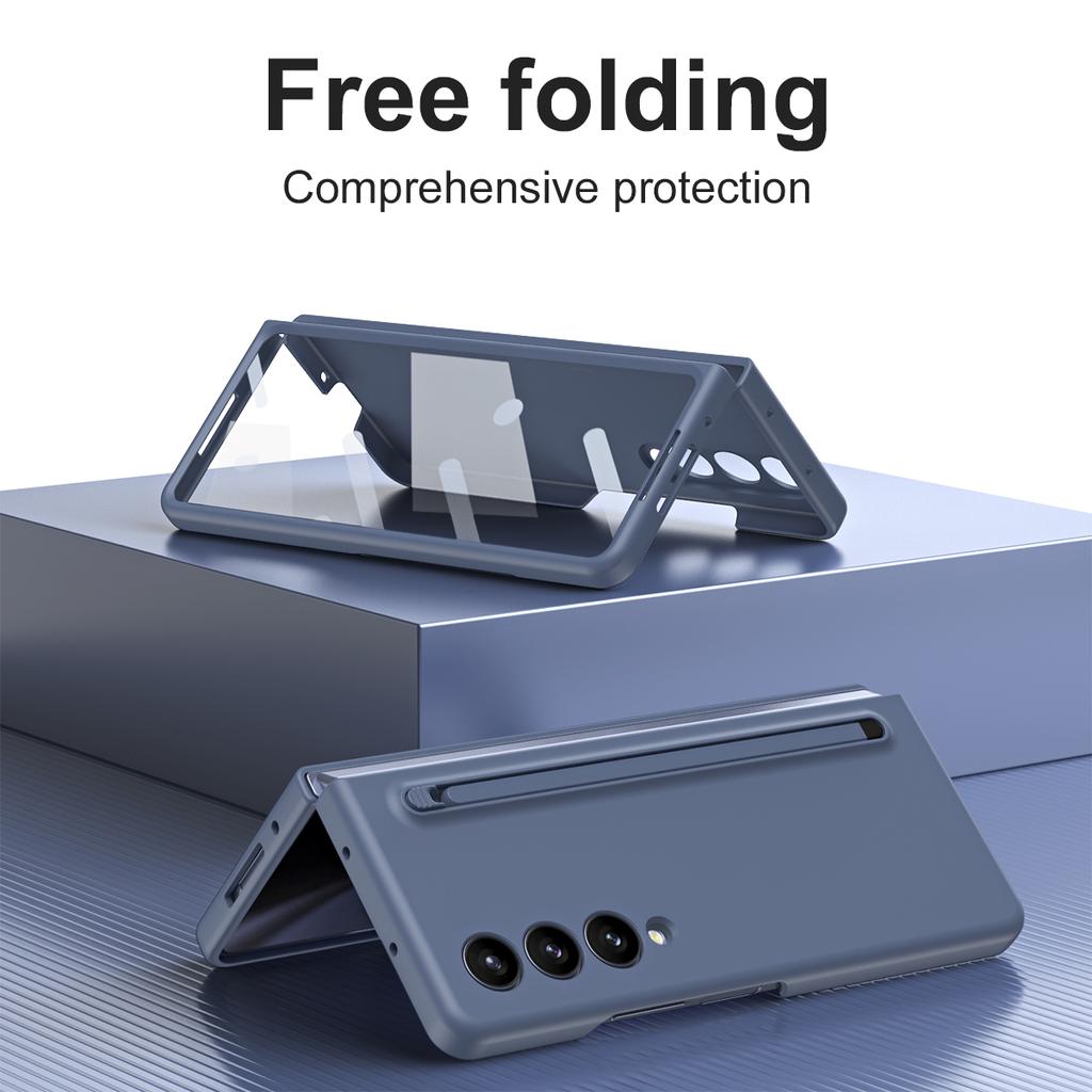 Etui ochronne Anti-Drop S Pen Holder do Samsung Galaxy Z Fold 5 Fold5 Fold4 Fold 4 Etui ze szkła hartowanego na całą obudowę