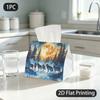 1pc Tissue Box, Watercolor/ Wolves And Full Moon/ Mystical Wilderness Pattern, 2D Flat Printing, Many Uses, Take Anywhere, Tissue Bag, for Daily Use, 