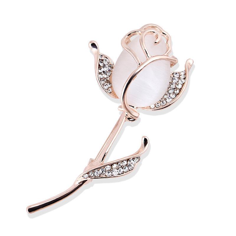 Beliebte Mode Opal Strass Legierung Rose Brosche Pin Brosche Damen Kleidung Zubehör