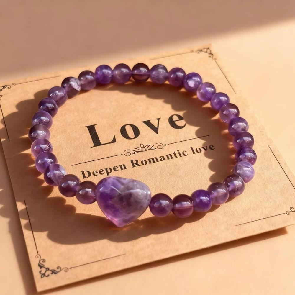 Natural Stone Beaded Bracelet Heart Couple Bracelet Elegant Strand Bracelets  Women Lovers