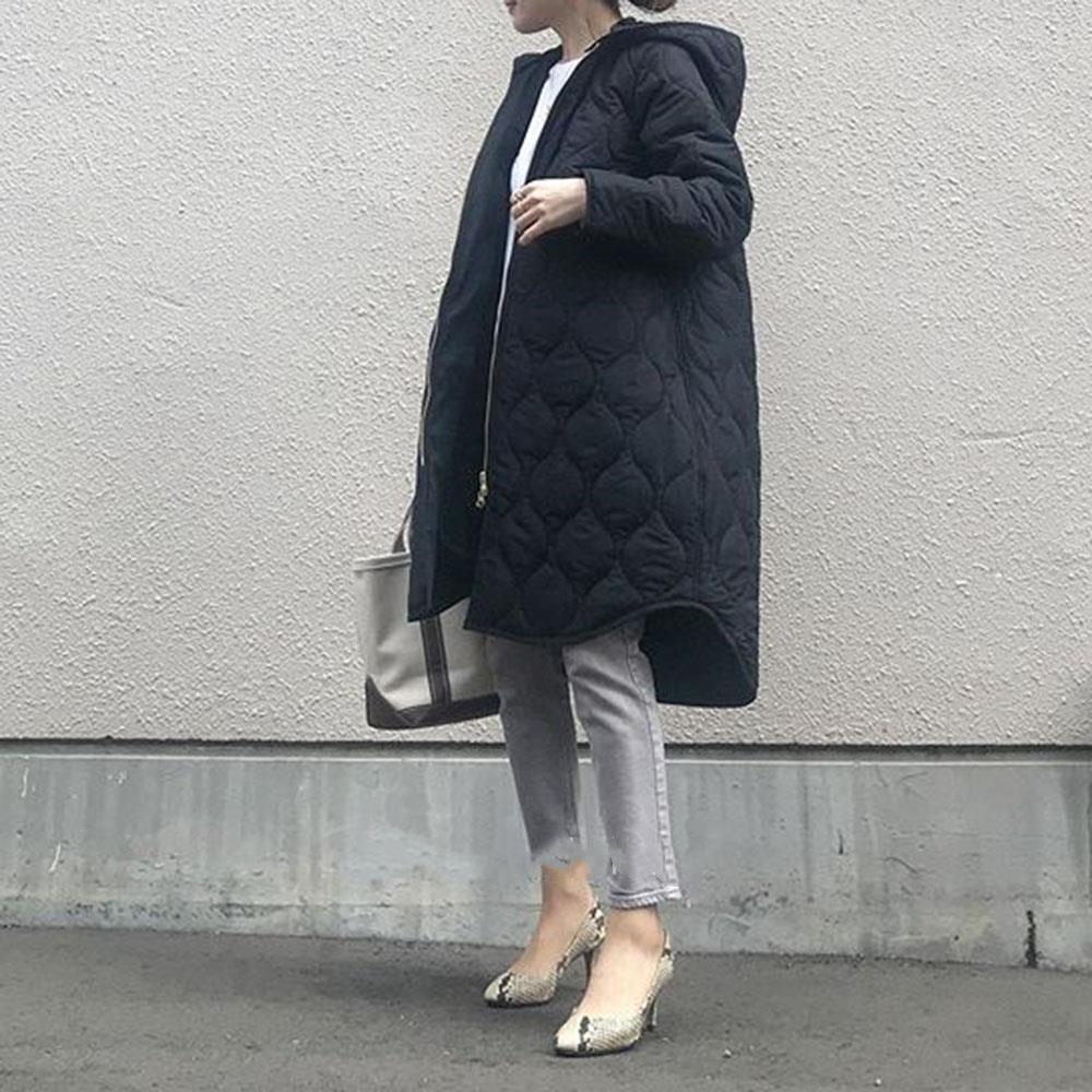 Mode Hiver Veste Matelassée Longue à Capuche et Fermeture Éclair pour Femme Vêtement d'Extérieur Parka Décontracté Épais et Chaud