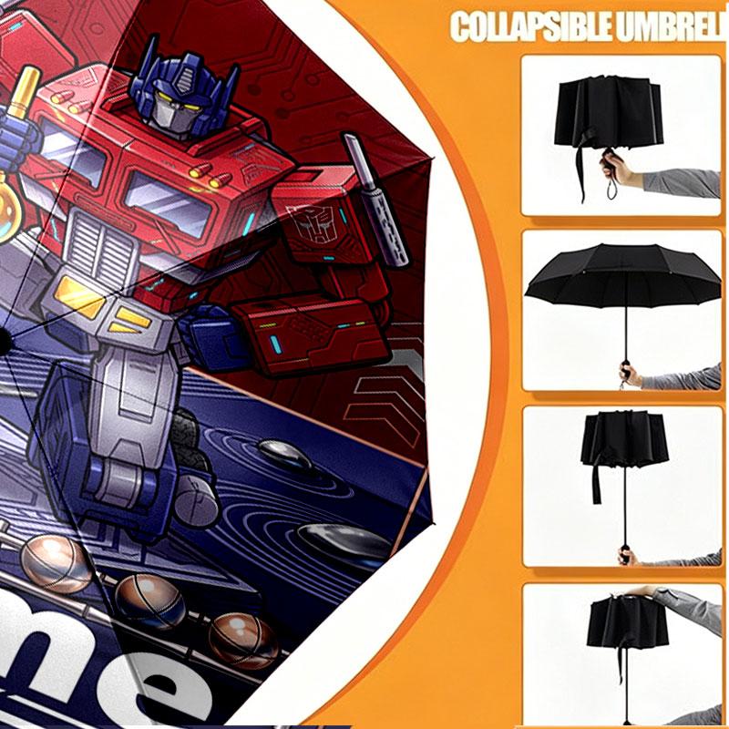 Custom Name Personalized Transformers Print Umbrella, Auto Open Close, 8‑Rib Sturdy Frame, Commute Camping Hiking Use, Birthday Gift