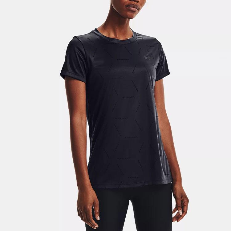 Under Armour Athletics Logo Casual Straight T-Shirt Women Tops Black 1366965-590