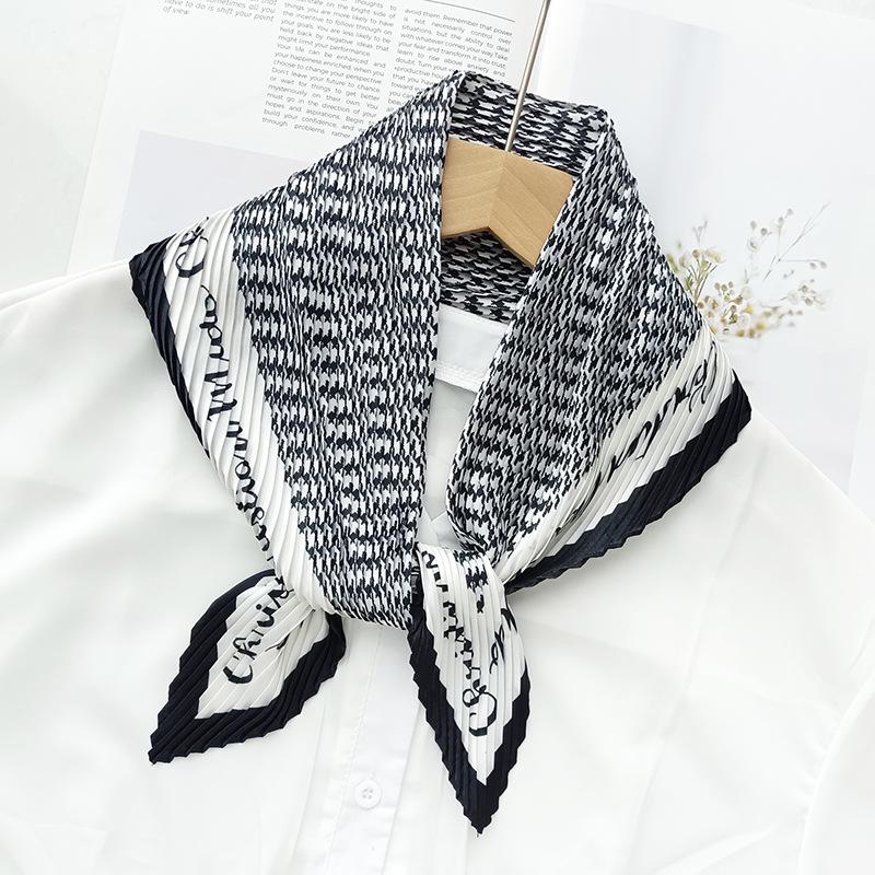 Korean Pleated Silk Scarf 70cm: Women's Spring/Autumn Fashionable Thin Scarf – Ideal for Flight Attendants & Headscarf Use