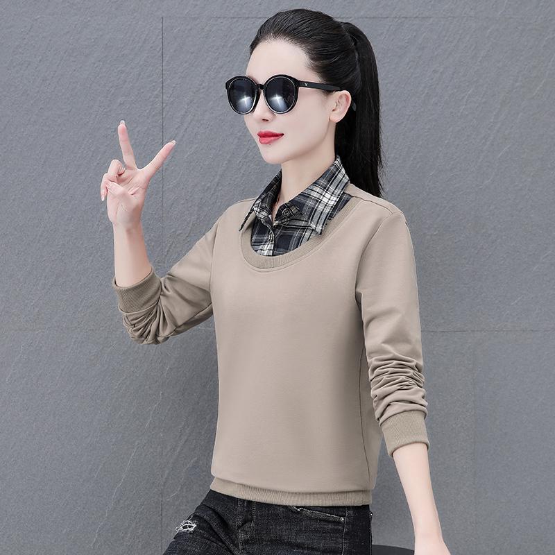 Women s Korean-Style Casual Solid Color Pullover Hoodie Loose Slimming Layered Look Long-Sleeve Top M