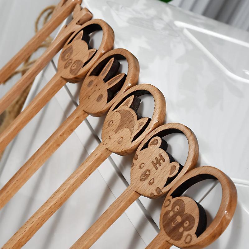 Creative Cartoon Animal Stirring Spoon, Lemon Leaf, Internet-famous Wooden Spoon, Nordic-style Ins Souvenir, Japanese and Korean Coffee Spoon