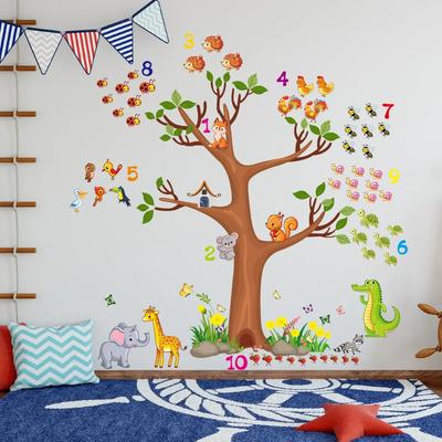 Mural de pássaros de árvore grande para quarto de criança, desenho animado, animal, adesivo de parede, decoração de jardim de infância, adesivos de parede, presente para crianças