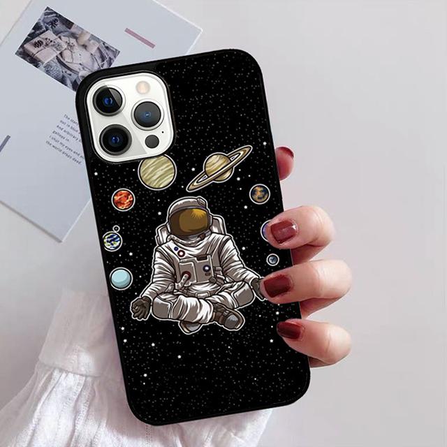 Space Astronaut Illustration Phone Case for iPhone 11 12 13 14 Pro Max Mini XR XS SE 2020 6 7 8 Plus Samsung S21 S22 Coque Funda
