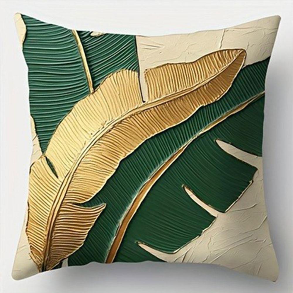 

Gold and Green Interwoven Leaf Pattern Home Decor Pillowcase Living Room Sofa Polyester Cushion Cover with Zipper 16x16Inch
