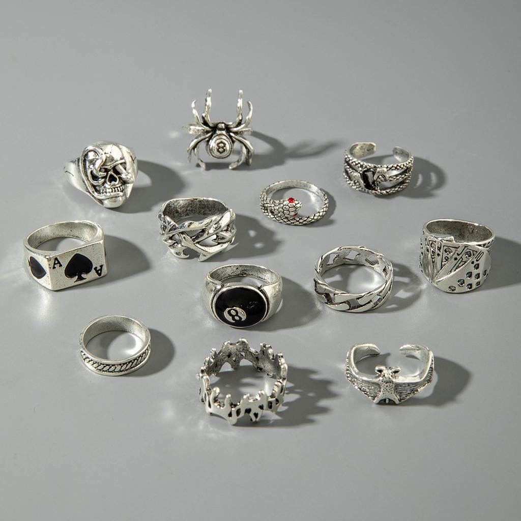 Accessories, dark alloy skull, dripping oil, retro ring, hip-hop exaggerated ring set.