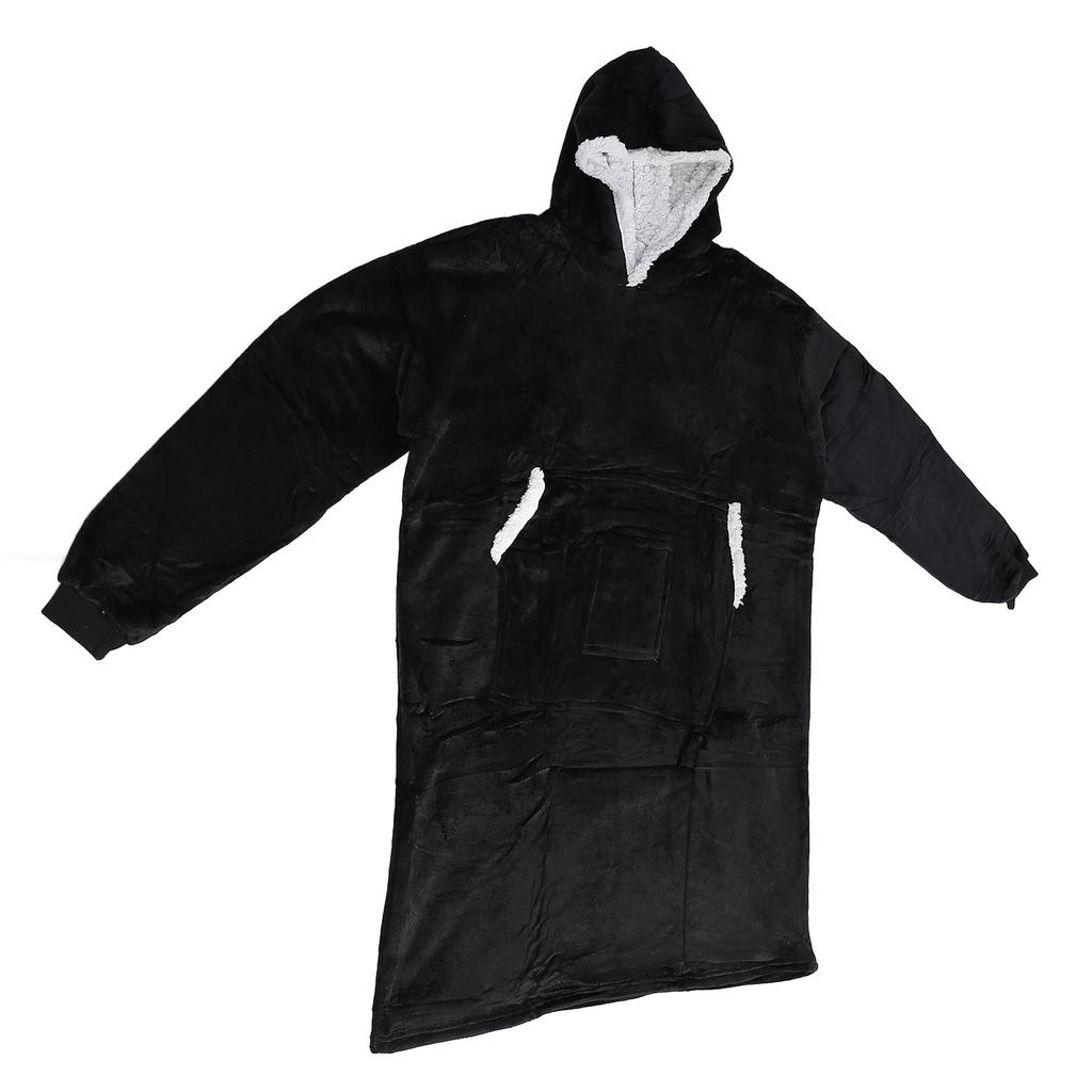 Blanket Sweatshirt Black 160cm Bust 120cm Length Warm Cozy Plush Blanket Hoodie for Home Outdoor