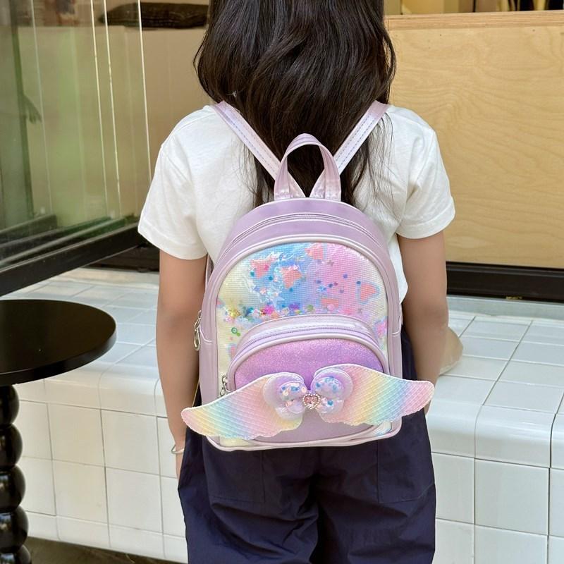 Childrens Cute Bowknot Wings Princess Backpack With Pu Material For Kindergarten Girls