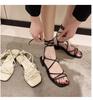Shoes for Women Summer Cross Bandage Thick Low Heels Sandals Women Fashion Lace-Up Peep Toe Shoes Female Square Heel Footwear