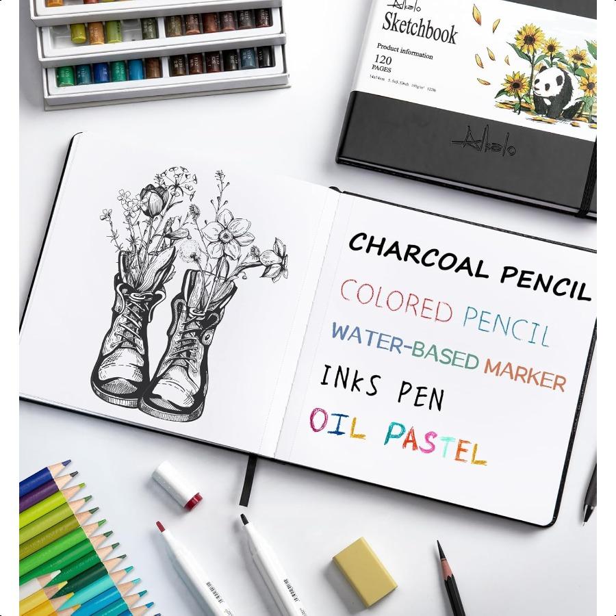 

ALKALO Квадратный скетчбук для рисования 120 страниц Скетчбук 122 фунта 180 г/м² Плотная бумага Скетчбук для смешанных техник для графитового карандаша United States