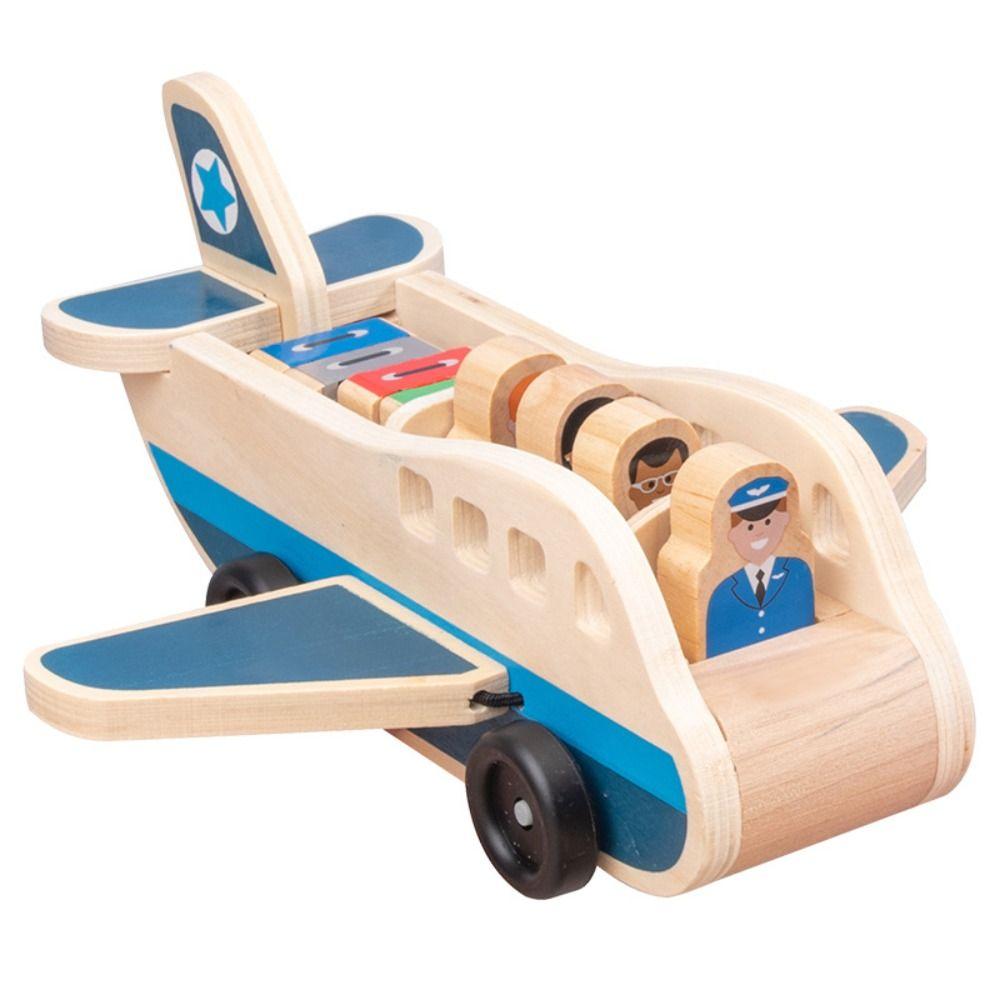 Building Blocks Wooden Passenger Plane Set Simulation Wooden Transportation Toys Children