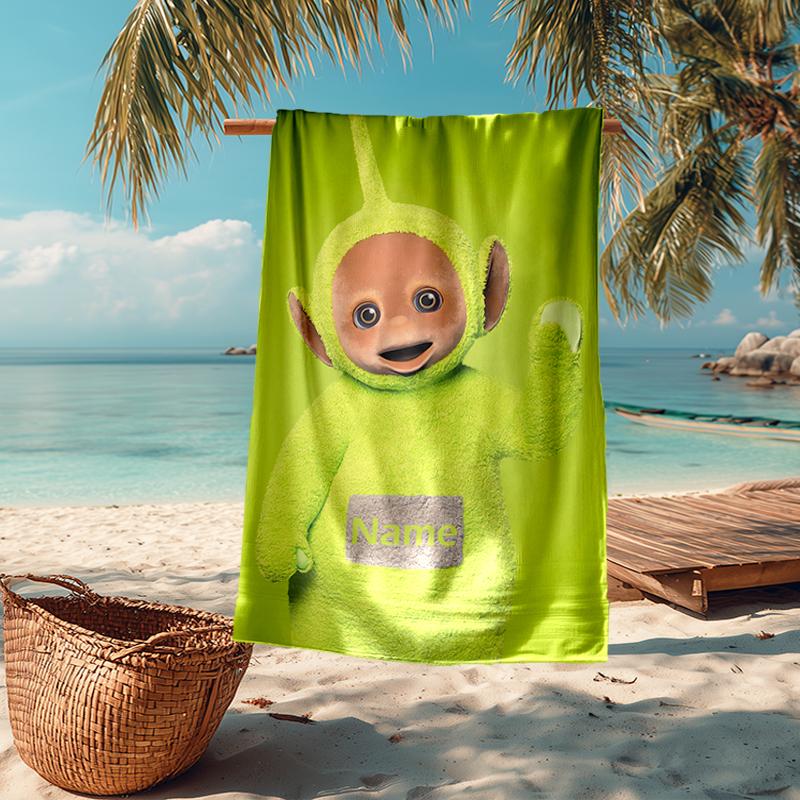 Custom Name Ultra-Soft Beach Towel with Teletubbies Theme,Ideal for Pool - Camping, Diving - Perfect Travel Essential, Vibrant Beach Towel.