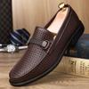 Fashion Luxury Brand Mens Summer Cowhide Breathable Casual Leather Shoes Fashion New Men Comfortable Hollow Out Business Leisure Loafers