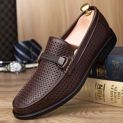 Men Genuine Leather Shoes Flat Designer Hollow Out Walking Shoes Outdoor Breathable Formal Dress Shoes Business Loafers