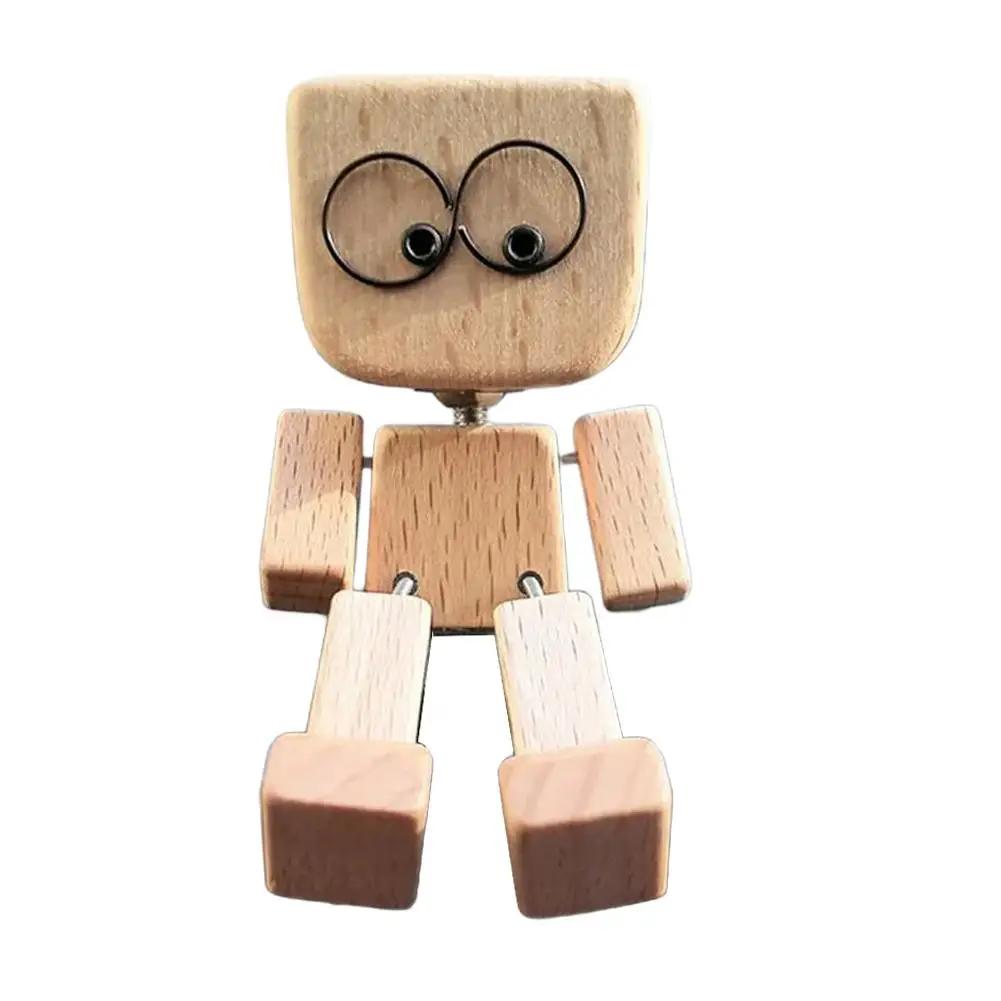 

Replaceable Expressions Shaking Wooden Man Figurine Cute Funny Car Magnetic Decor Ornaments Wood Base Interior Wood Desktop O9G7