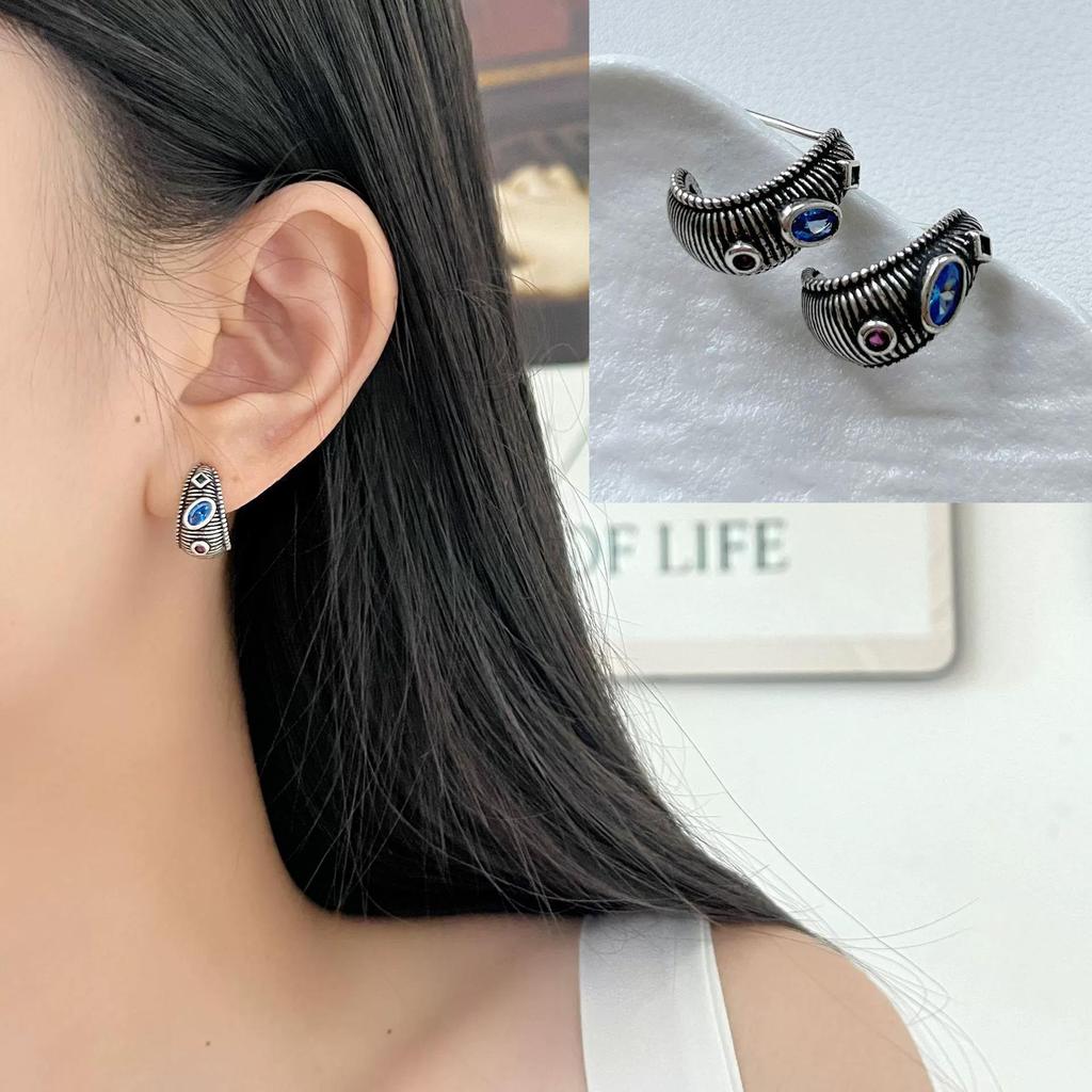 VENTFILLE Vintage Punk 925 Stamp Earrings for Women Girl Creative Twist Winding Geometric Handmade Party Silver Color Jewelry
