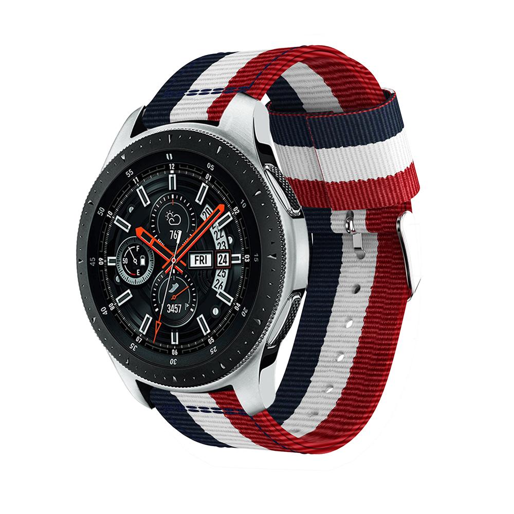 

For Samsung Galaxy Watch 46mm Adjustable Nylon Replacement Watch Strap,Width: 22mm Blue/White/Red
