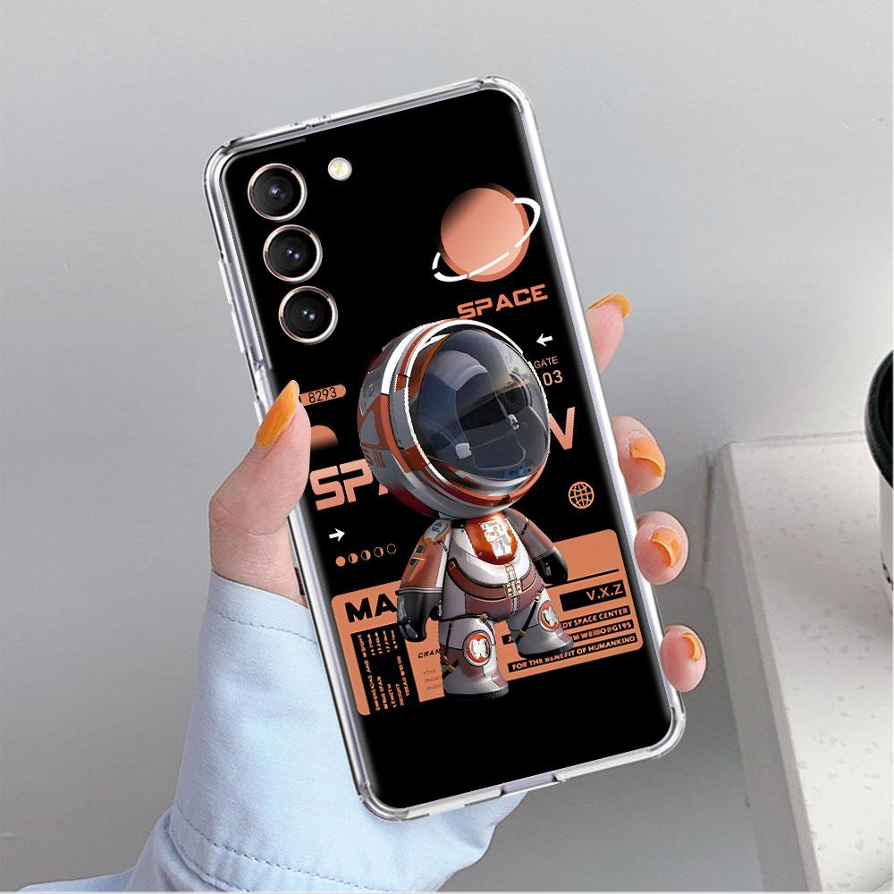 Niedliches Astronauten-Handgelenkband Transparente Hülle für Samsung Galaxy S22 S20 FE S21 S10 S9 Plus Note 20 Ultra 10 Lite Handyhülle