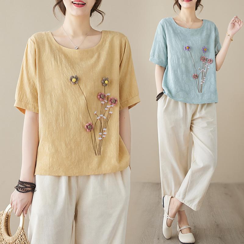 

DIMANAF 2023, женские летние жаккардовые свободные брюки с вышивкой, укороченный топ с короткими рукавами, свободный крой живота, женские укороченные брюки