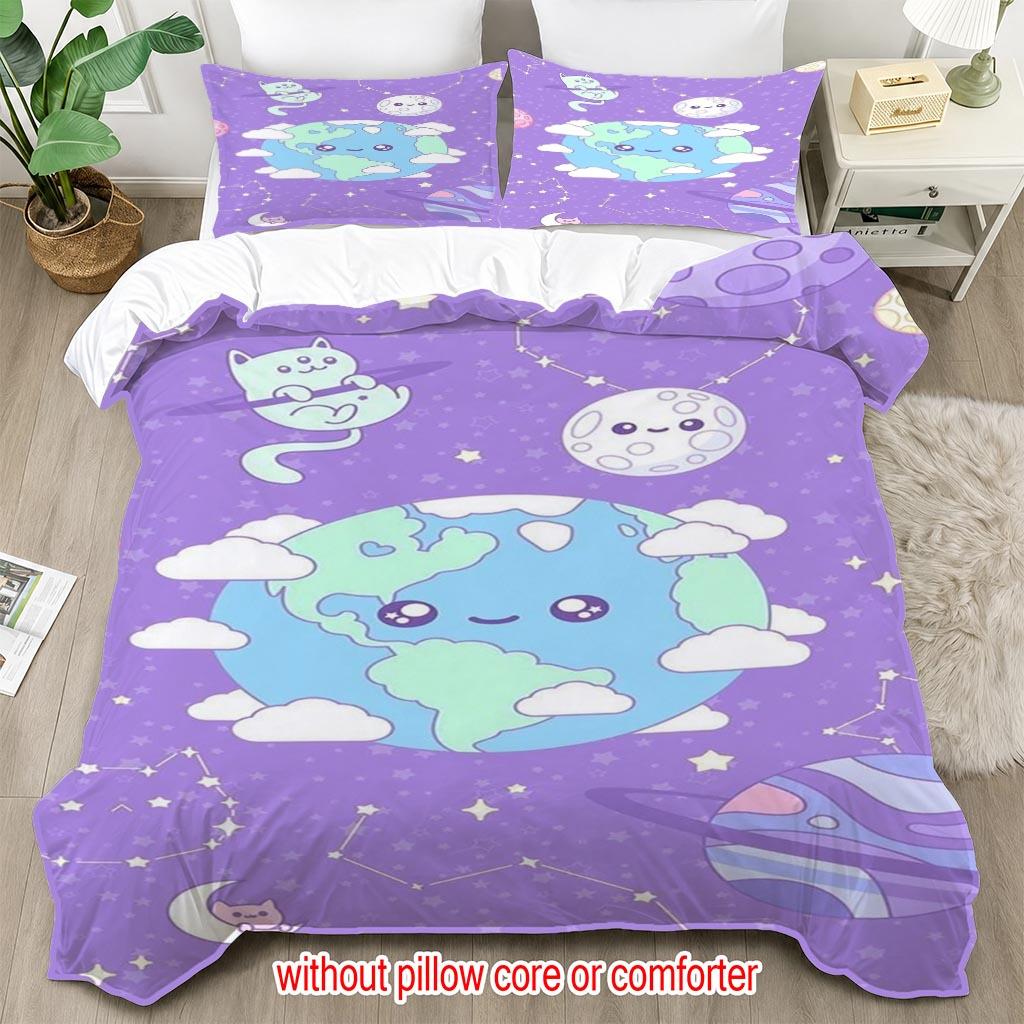 Christmas Duvet Cover Set Cute Planet Space Dream 100% Polyester Fiber Duvet Cover Ultra Soft Brushed Bedding for Bedroom Hotel Dormitory