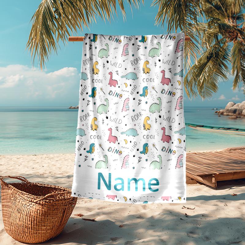 Custom Name Ultra-Soft Beach Towel with Dinosaur Theme,Ideal for Pool - Camping, Diving - Perfect Travel Essential, Vibrant Beach Towel.