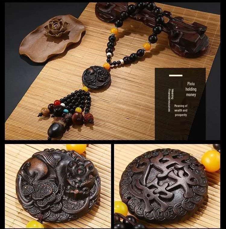 Men's Luxury Peach Wood Pixiu Car Hanging Ornament