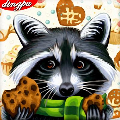 Pittura Diamante Fai da Te Punto Croce Procione Trapano Completo Diamante Quadrato Mosaico Animale