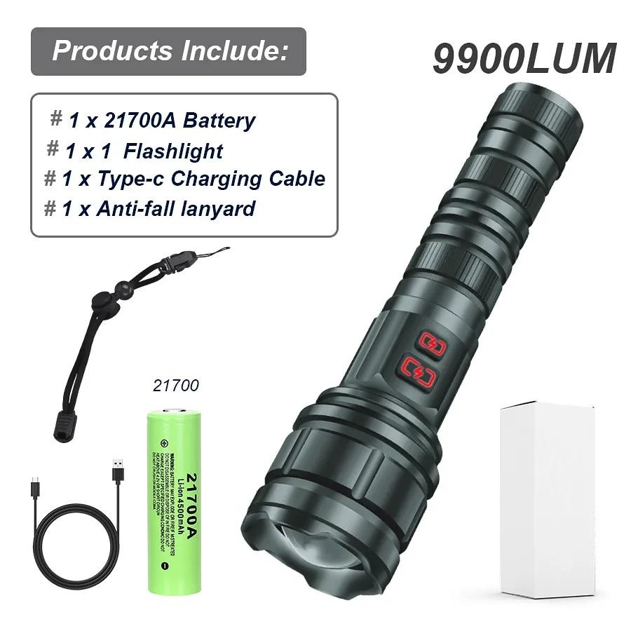 Powerful 9000LM Led Flashlight USB Rechargeable Zoom Tactical Torch Ultra Bright Outdoor Camping Fishing Hunting Emergency Lamp