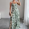2025 Elegant Twist Print Spaghetti Strap Backless Jumpsuit with Wide Leg and Long Pants Skirt