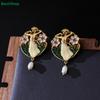 Vintage Art Nouveau Dancer Earrings – Enamel Floral Design with Freshwater Pearl Drop for Women