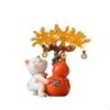 Fortunate Cat with Prosperity Tree Tabletop Waving Statue Glossy Figurine for Office