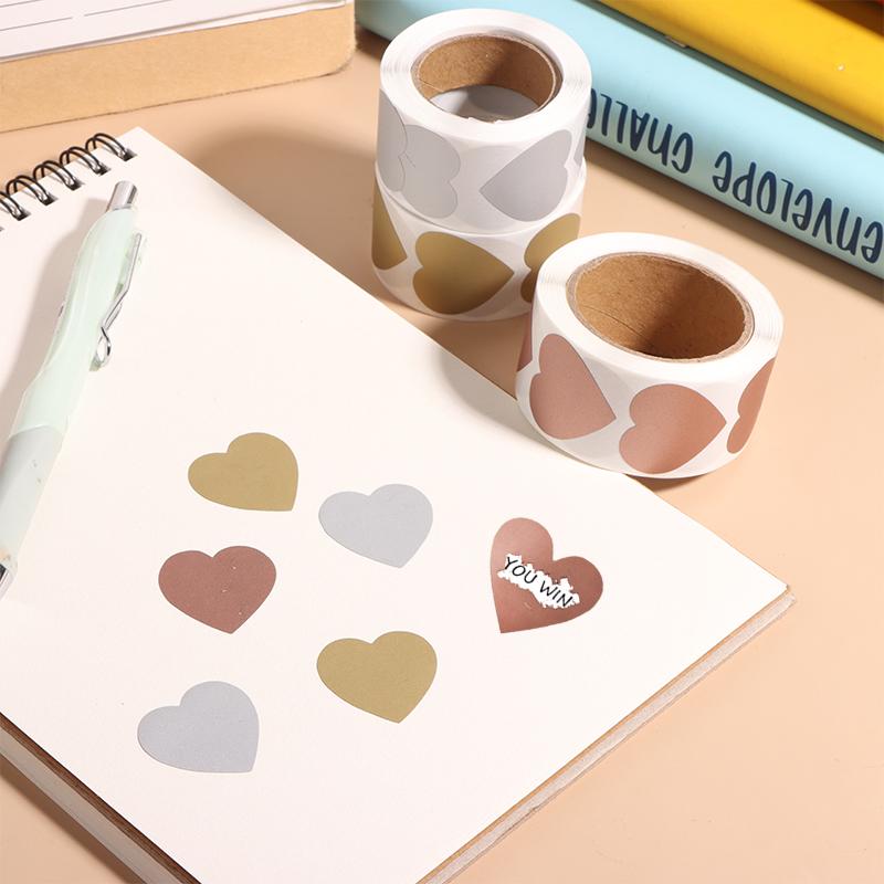 300Pcs/Roll Heart Scratch Off Stickers Labels Scratch Sticker Label Stationery Diy Handmade Game Sticker Self-Adhesive Stickers